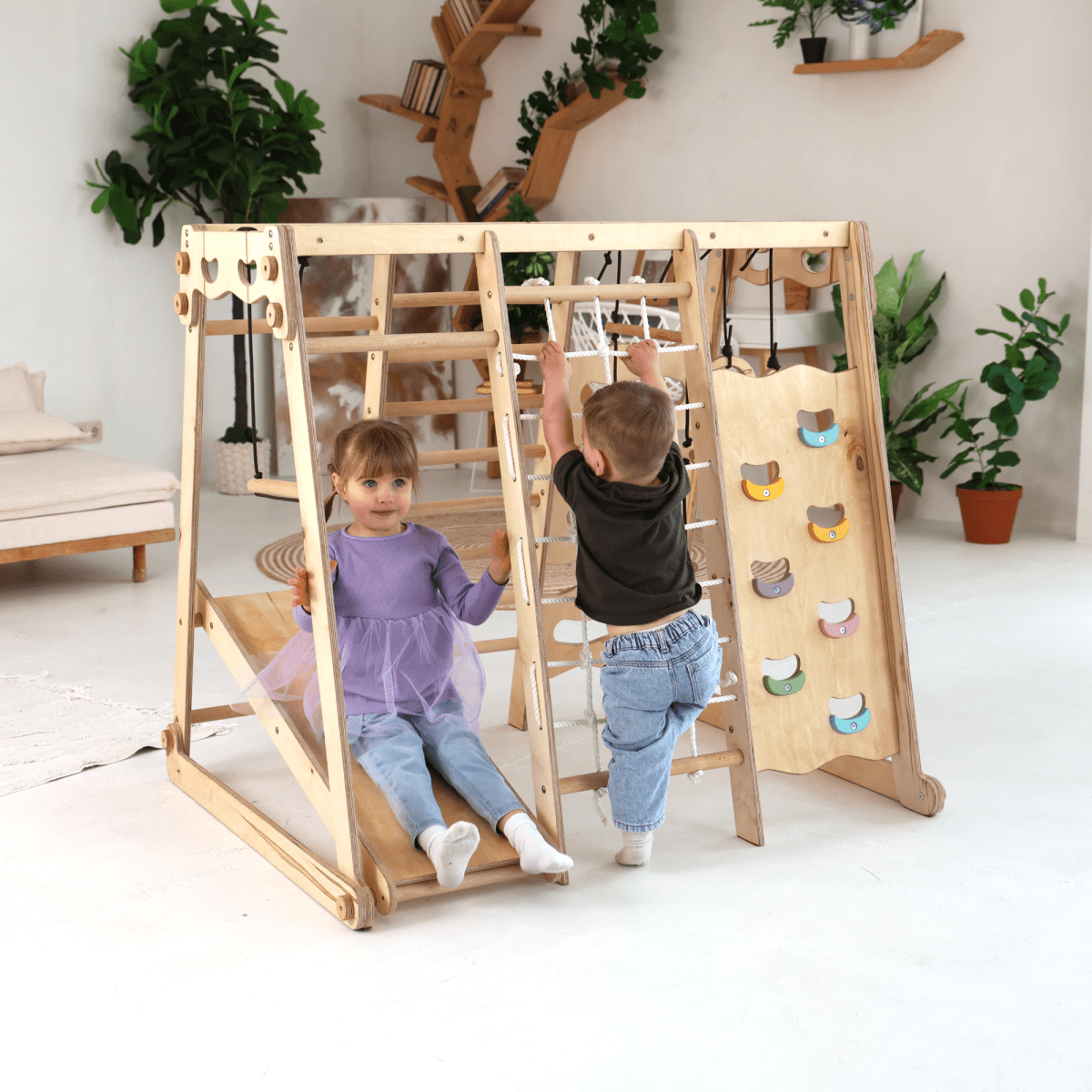 Aire de Jeux 6 en 1 en Bois pour Enfants